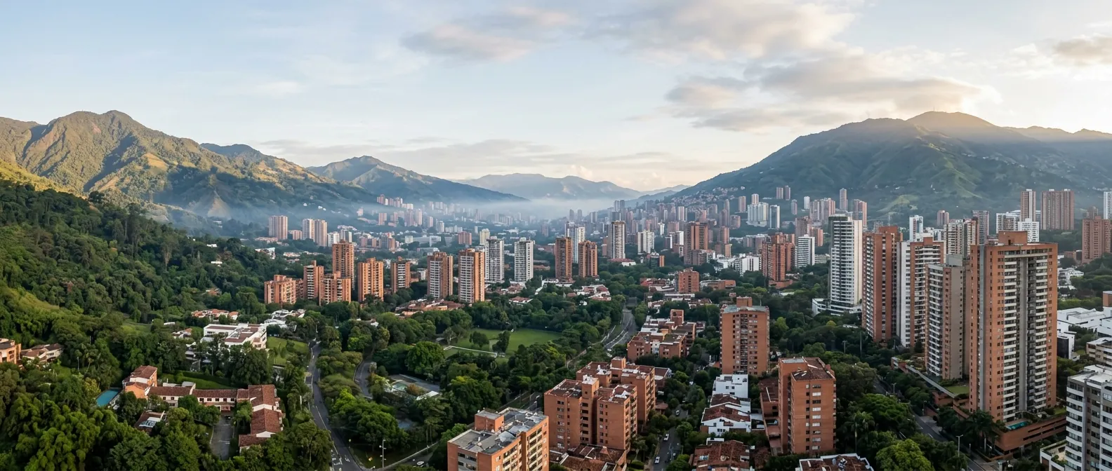Vista del Valle de Aburrá y El Poblado, en Medellín, al amanecer
